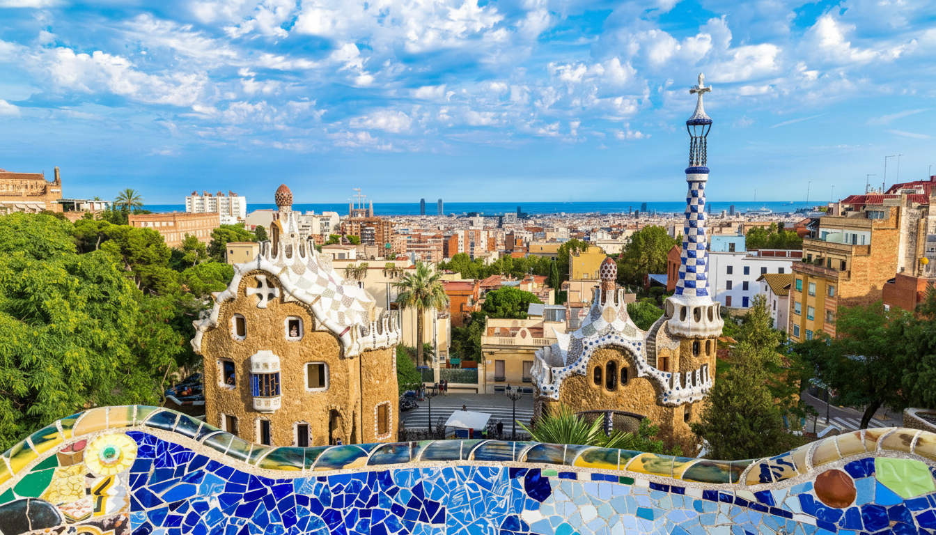 Veduta panoramica della Sagrada Familia e dello skyline di Barcellona